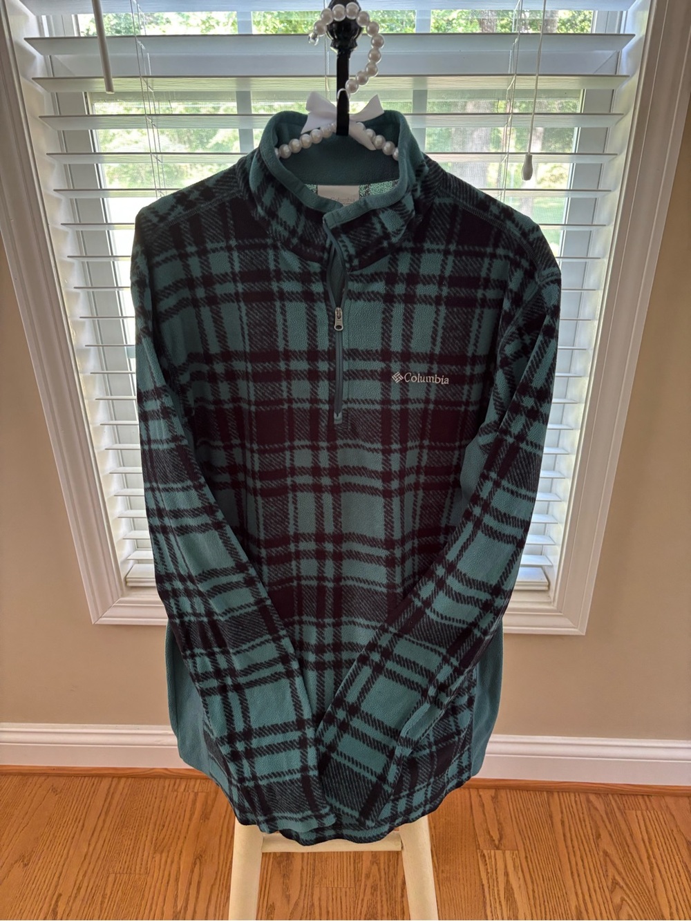Columbia Teal & Black Plaid Fleece Pullover